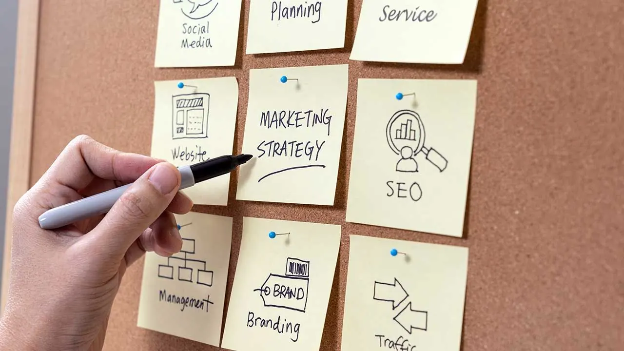 Marketing strategy sticky notes