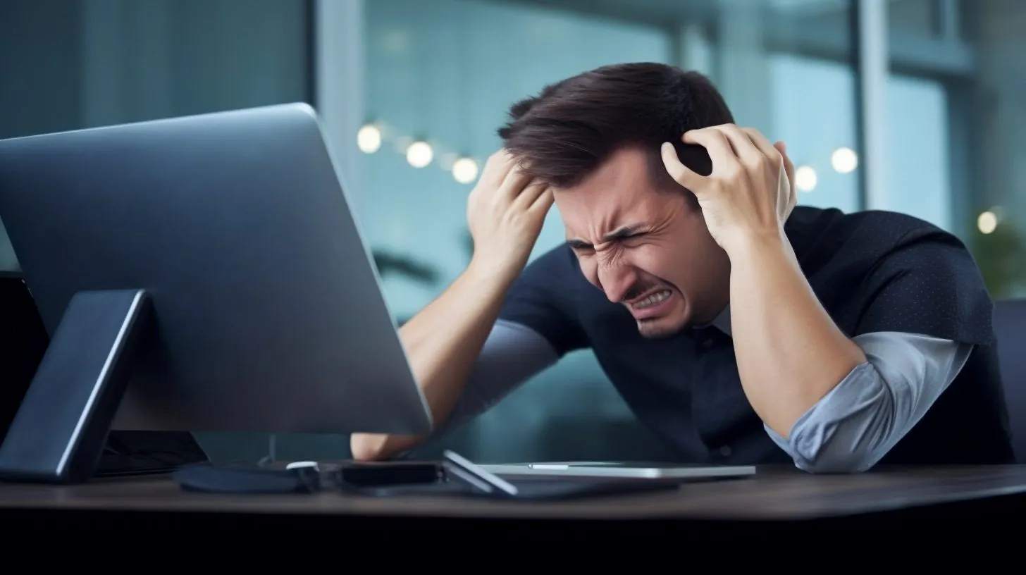 Frustrated man at computer