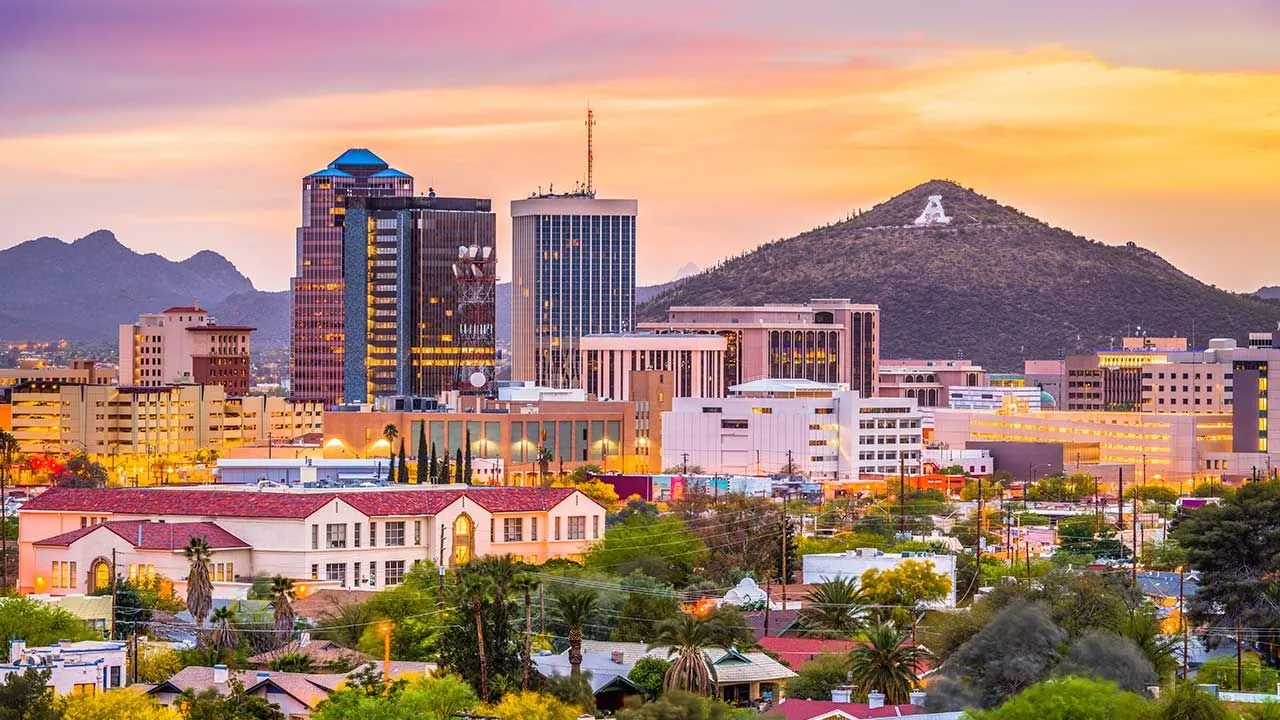 Tucson skyline at sunset